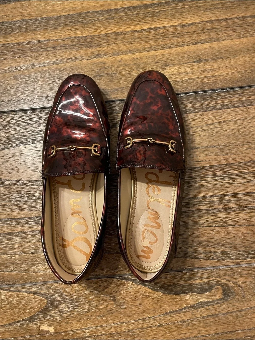 Sam Edelman Loraine Oxblood Tortoiseshell Horsebit Loafers Size 6.5 Old Money